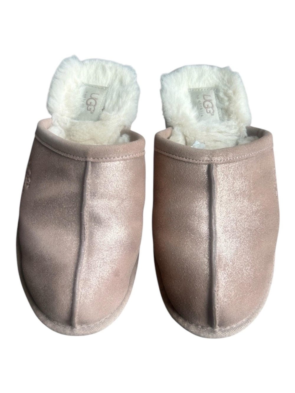 UGG Pearle Sparkle Slippers Rose Gold Metallic Sheepskin Lined Women’s Size 8